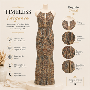 Women's Luxury Cowl Neck Beaded Modern Natural Waist Evening Gown Formal Party Dress Wedding Guest Prom Maxi Elegant - Product Image 5