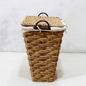 Panier à linge écologique en jacinthe d'eau tressée avec couvercle et doublure amovible pour le rangement des vêtements dans la salle de bain et le salon - Product Image 3