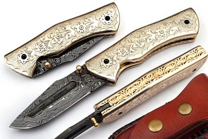 Handmade Forged Sharp Hunting <b>Camping</b> Folding Knife Engraving Stainless Damascus Steel Blade Aluminum Handle OEM Customizable - Product Image 6