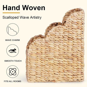 Porta Revistas de Jacinto de Agua con Borde Festoneado, Cestas de Almacenamiento Tejidas a Mano Naturales, Juego de 2 para Libros, Decoración del Hogar y Oficina - Product Image 4