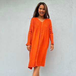 knee length dresses for ladies Anchal Project Block Print Floral Kaftan - Pink | Size: O/S main image 1
