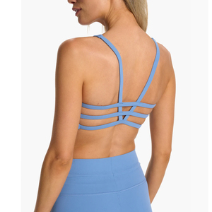 New Light <b>Blue</b> Design Ladies Spaghetti Strap <b>Bra</b> And Slim Waist Leggings Gym Light wear Performance Knit Set For Trailing - Product Image 6