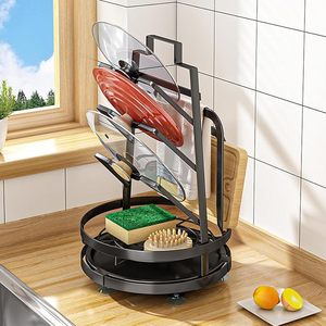Étagère à vaisselle rotative à 360° avec double niveau en métal pour une utilisation en cuisine, design moderne - Product Image 6