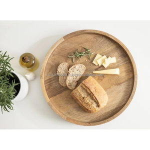 Plateau de service rond en bois fait main, brun rustique, fourni directement par l'usine, écologique, compatible lave-vaisselle et micro-ondes - Product Image 6
