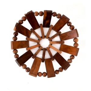 Corbeille à fruits pliable en bois artisanale, style vintage, avec perles, servant également de bol à pain, de plateau de rangement et de centre de table - Product Image 3