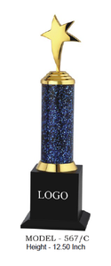 Trofeo de Metal Fundido a Presión con Columna de Purpurina Azul y Estrellas Doradas Modelo 567, Premio Deportivo, Base Acrílica Portátil y Duradera, Grabado Láser - Product Image 6