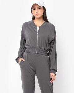 Custom Women's <b>Zip</b> <b>Up</b> <b>Cropped</b> Hoodie and Jogger Set Lightweight Tracksuit OEM ODM Private Label Activewear Apparel Set - Product Image 1