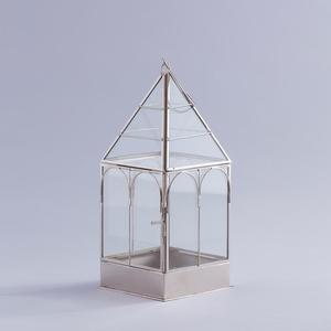 Golden <b>Brass</b> <b>Lantern</b> With Glass Panels And Intricate Cutout Design For Home Decoration - Product Image 4