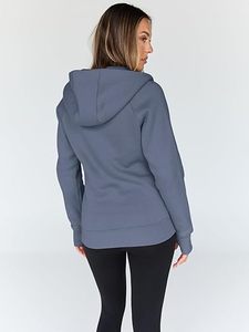 Sweat-shirt à capuche zippé pour femme, coupe classique, couleur unie, en coton et fibre de bambou tricotée, idéal pour l'automne - Product Image 3