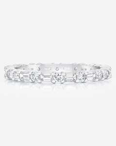 Bagues empilables en diamant taille baguette et taille ronde, cultivées en laboratoire, délicates, pour tous les jours, assorties, alliances éternité, en or massif 14 carats, prix d'usine - Product Image 1