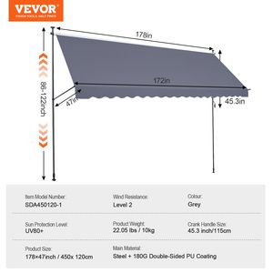 Tenda da Sole Retrattile per Patio Sunsetter 178 x 47 Pollici con Manovella Manuale, Tettoia per Esterni - Product Image 3