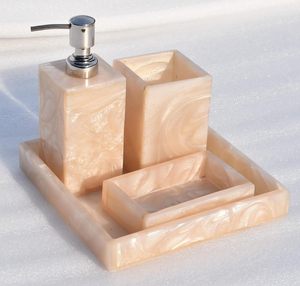Juego de Accesorios de Baño de Resina, 4 Piezas, Juego de Baño Moderno con Bandeja, Dispensador de Jabón Líquido, Portacepillos de Dientes y Jabonera, Regalo de Lujo - Product Image 1