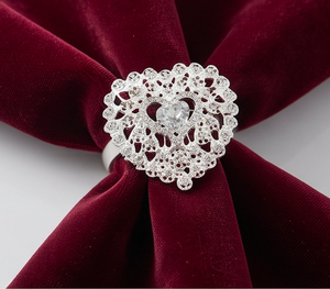 <b>Silver</b> Hollow Heart Rhinestone <b>Napkin</b> Ring Glamorous Perfect For Wedding Use And Table Decoration Use - Product Image 5