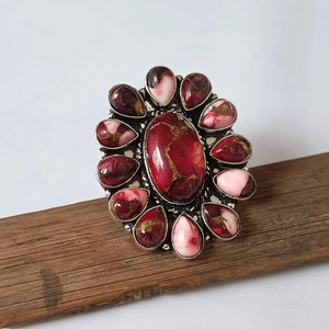 Bague artisanale Dahlia rouge, magnifique bague fleurie, bijoux pour femme - Product Image 3