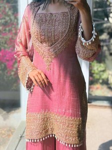 Ramdev Trading Traditional Ethnic Indian Pakistani Women's <b>Kurta</b> / Kurti Top Dupatta Set Heavy Chinnon <b>Silk</b> Modern Party - Product Image 4