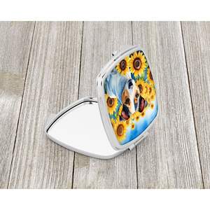 Women and Girls' <b>Compact</b> Travel Makeup <b>Mirror</b> Jack Russell Terrier Sunflowers Decorative Pocket Folding Handheld Gift - Product Image 2