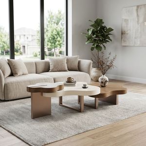 Table basse minimaliste moderne en forme de nuage avec design bicolore imbriqué pour salon, appartement, hôtel - Product Image 1