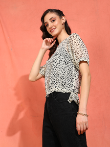 Chemisier en mousseline à imprimé animalier avec col et manches bouffantes pour femme, élégant et coloré, idéal pour les occasions formelles, léger, pour l'été et les soirées, ensemble 2 pièces - Product Image 3