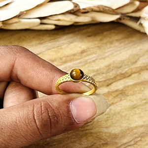 New Arrival Boho <b>Tiger</b> <b>Eye</b> <b>Ring</b> Dainty Brass Jewelry Women 18k Gold Plated Filigree Band Minimalist Statement Wholesale/OEM/ODM - Product Image 5
