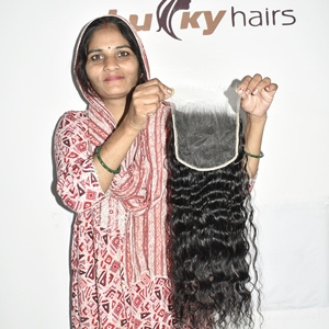 Extensions de cheveux indiens Remy vierges bruts 100% naturels, couleur noire, 22 pouces, avec closure, ondulés, non traités, cuticules alignées, style Water Wave - Product Image 4