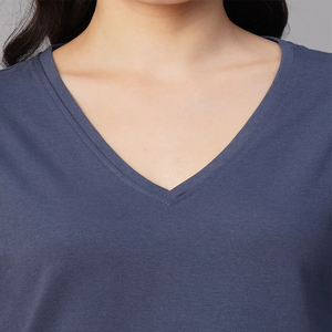 T-shirts d'été décontractés en jersey pour femmes, à manches courtes, col en V, anti-humidité, séchage rapide et respirants, couleur unie, vente en gros - Product Image 4