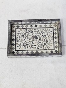 Bandeja Otomana Hecha a Mano con Incrustaciones de Hueso para Decoración de Sala de Estar - Product Image 4