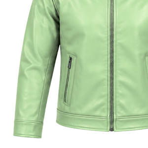 Blouson en cuir pour homme, style urbain, coupe droite, col rabattu, fermeture éclair et manches longues, pour l'extérieur - Product Image 5