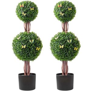 Arbre artificiel en buis de 36 pouces de haut, double boule, plante artificielle avec feuilles supplémentaires, pot, ensemble de 2 pièces - Product Image 5