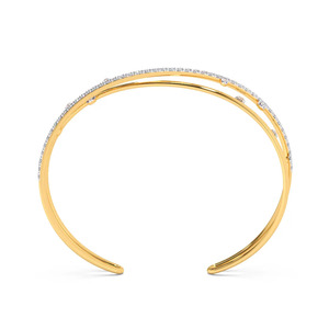 Sweeping Curve Diamond Cuff Bracelet with Yellow Gold Open <b>Frame</b> and <b>Floating</b> Sparkle Accent Design - Product Image 4