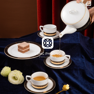 Tea Set Modern Luxury Embossment Gold-Plated Vietnamese <b>Ceramic</b> Porcelain Minimalist 500ml Wholesale Kim Lai Gift Set - Product Image 4