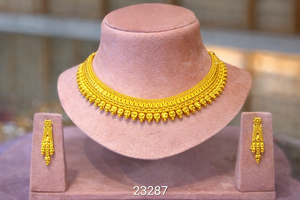 Conjunto de collar floral tradicional chapado en oro con aretes a juego |   Joyería nupcial india al por mayor, modelo 23283 - Product Image 5