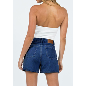 Shorts de Mezclilla de Cintura Alta para Mujer, Color Sólido, Lavado a la Piedra, Estilo Casual de Verano, Corte Regular, Cierre de Botones, Shorts de Mezclilla de Algodón Tejido - Product Image 2