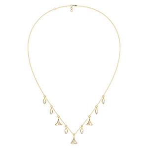 Collier en diamant avec pendentif feuille et éventail, motifs naturels alternés et élégante chaîne en or - Product Image 1