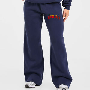 Pantalones deportivos de invierno para mujer, de cintura media, holgados, bordados, de forro polar, con frente plano, lisos, gruesos y cálidos, informales, para gimnasio - Product Image 1