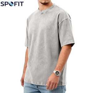 T-shirt unisexe délavé à l'acide, style vintage streetwear, coupe oversize à épaules tombantes pour hommes et garçons – Vente en gros - Product Image 3