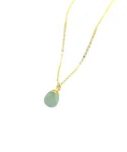 Aqua Chalcedony Pendant Necklace Aqua Chalcedony Pear Drop Electroplated 9x13mm Gold Electroplated Handmade Pendant Necklace
