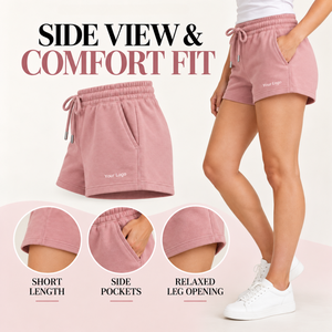 <b>Womens</b> Cotton Fleece <b>Shorts</b> Elastic Drawstring Waist Side Pockets Curved Hem Regular Fit Casual <b>Lounge</b> Apparel Quick Dry - Product Image 3