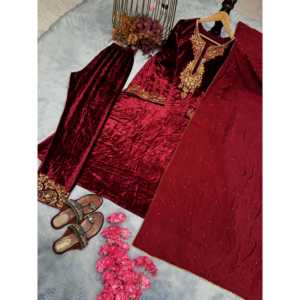 Ensemble de vêtements de fête en velours de viscose pur lourd haut et bas Dupatta-Taille 2XL - Product Image 2