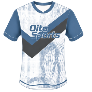 Ensemble uniforme de rugby bleu acier, blanc et gris à manches courtes, maillot de rugby à col ras du cou avec motif, short à cordon de serrage, performance athlétique pour équipe - Product Image 3