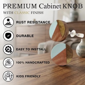 Modern Round Tricolor Wood <b>Brass</b> Drawer <b>Knob</b> for Kitchen Cabinet Handle - Product Image 2