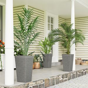 Set di 3 Fioriere da Esterno Grigie da 22,8 Pollici con Finitura Effetto Pietra e Ruote, Nuovo Design Classico Impilabile e Affusolato con Foro di Drenaggio - Product Image 2