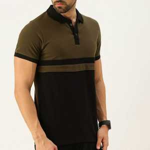 Camisa de Manga Corta para Hombre, Tejida, 100% Algodón, con Bloques de Color, Estilo Casual, Transpirable, Corte Regular, Negro, Verde Oliva - Product Image 3