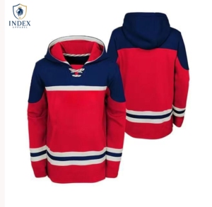 Maillot de hockey sur glace INDEX APPAREL à capuche, color-block rouge, bleu, blanc, manches longues, fermeture à nouer, unisexe, adulte, coupe classique - Product Image 1