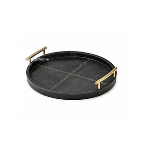 Bandeja de Servir Redonda de Cuero Elegante Concept Home con Asas Doradas, Color Negro Sólido, Grado Comercial, Apta para Lavavajillas, para Uso en Restaurantes - Product Image 3