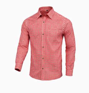 Chemise Traditionnelle Rouge Bavaroise pour Homme, Style Oktoberfest, en Coton Anti-Boulochage, Manches Longues, Authentique Allemande - Product Image 1