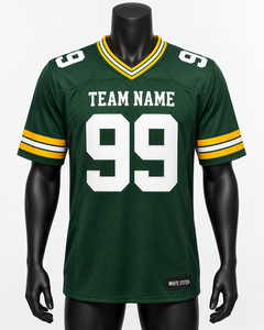 Custom American <b>Football</b> Jersey Men's Plus Size Green Mesh V-Neck Adjustable Strap Short Sleeve Team Name 99 Number <b>Print</b> - Product Image 1