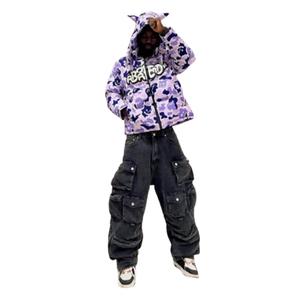Sweat-shirt à capuche camouflage pour homme, vêtement de mode, sweat à capuche zippé oversize en polaire, imprimé graphique, sweat à capuche zippé avec motif visage, pantalon - Product Image 2