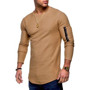 T-shirt décontracté d'hiver pour homme, vert olive, manches longues, tricoté 100% coton, coupe oversize, col rond, 210 g/m², respirant, avec strass - Product Image 2