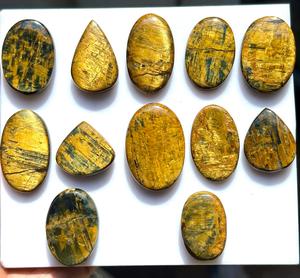 MAHNAJ GEMS Pierre précieuse naturelle Œil de tigre ovale cabochon poli, pierre non montée, 10-20mm, effet de couleur or-vert, Rajasthan, pour la fabrication de bijoux - Product Image 5