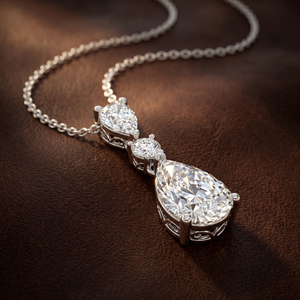 Collar de moda con diamantes cultivados en laboratorio, corte brillante redondo y en forma de pera, con colgante Moonlit, de oro macizo de 10K, con tres piedras, para boda. - Product Image 1